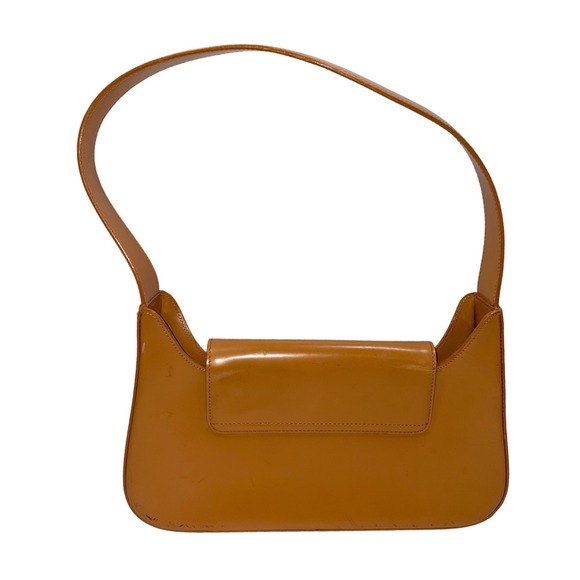 Lancel Shoulder Bag Small Camel Tan Patent Leather Vintage 90s Baguette - Picture 3 of 9